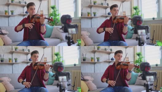 音乐家做一个视频博客拉小提琴高清在线视频素材下载