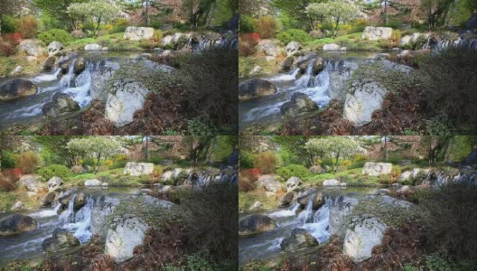 带瀑布的日式花园高清在线视频素材下载