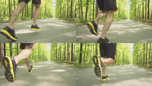 HD SUPER SLOW-MO:奔跑者的鞋子在森林之路高清在线视频素材下载