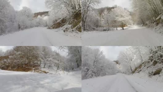 森林道路，铺满雪，GoPro高清在线视频素材下载