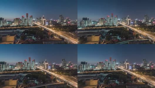 时间流逝-北京天际线夜间鸟瞰图(WS HA RL Pan)高清在线视频素材下载