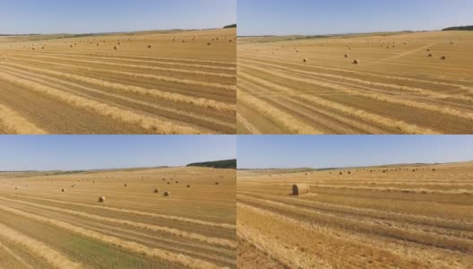 天线:收获后麦田里堆积的干草堆高清在线视频素材下载