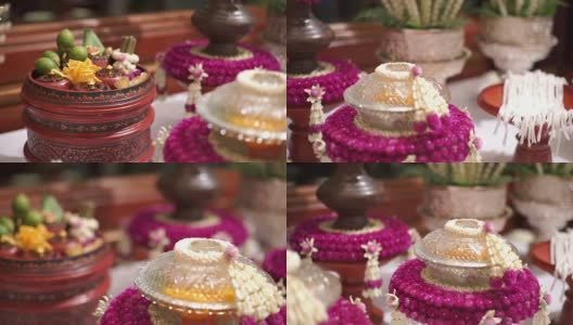 传统的泰国婚礼用花环装饰。高清在线视频素材下载