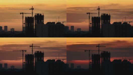 4K延时:日落时的建筑工地。高清在线视频素材下载