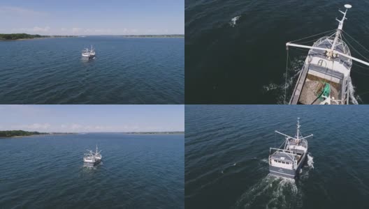 无人机飞越日德兰半岛的船只高清在线视频素材下载