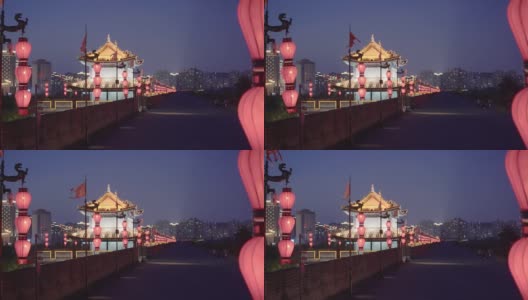 古城墙夜景/中国陕西西安高清在线视频素材下载