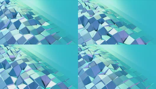 抽象简单的蓝紫低聚三维表面作为迷幻背景。软几何低多边形运动背景与纯蓝紫色多边形。4K全高清无缝循环背景复制空间高清在线视频素材下载