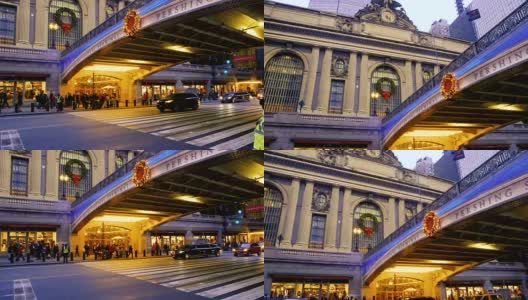 纽约—2017年12月28日:第42街中央车站前的潘兴广场和公园大道街道标识视频高清在线视频素材下载