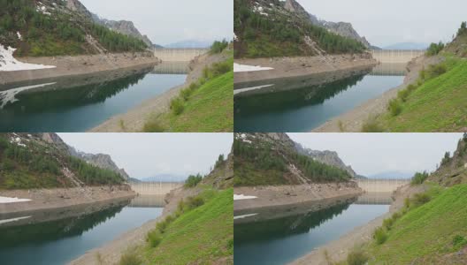 佛莱戈布吉亚湖和高山人工湖大坝的景观。意大利阿尔卑斯山。意大利高清在线视频素材下载