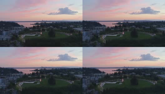 贝尔维尤华盛顿空中景观公园市中心日落朝西雅图高清在线视频素材下载