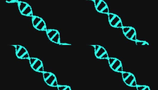 数字全息蓝色DNA。旋转的DNA链是由单个元素组装而成的。基因工程的科学概念。科学的片段。4 k高清在线视频素材下载