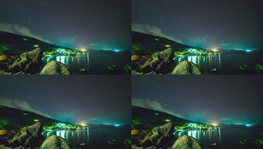 时光流逝的阿米德港的夜晚和巴厘岛的最高点，阿贡火山是在印度尼西亚的背景可见高清在线视频素材下载
