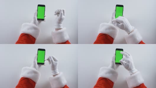 圣诞老人使用智能手机，色度键50帧高清在线视频素材下载