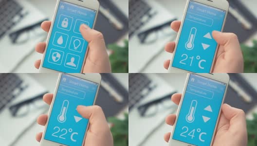在智能手机上的智能家居应用程序上改变温度高清在线视频素材下载