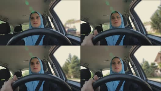 现代阿拉伯女商人开着车高清在线视频素材下载