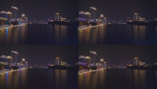 三亚市夜景时间照亮江边大桥全景4k海南中国高清在线视频素材下载