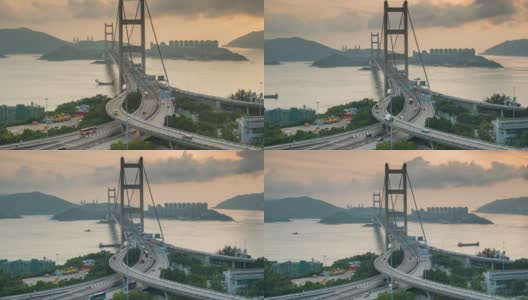 时间流逝，香港大桥夜间交通，背景是中国-东亚的山峰高清在线视频素材下载