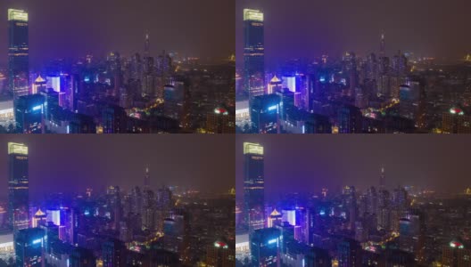 飞行在南京市中心夜间照明城市景观空中延时全景4k中国高清在线视频素材下载