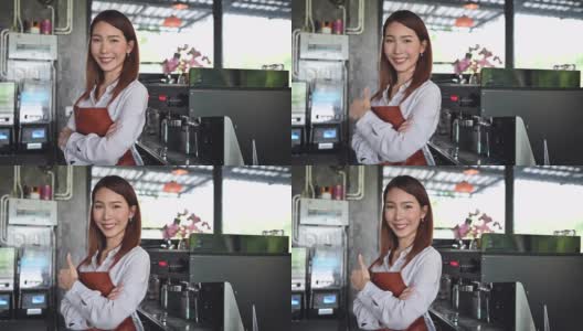 亚洲女咖啡师创业理念高清在线视频素材下载