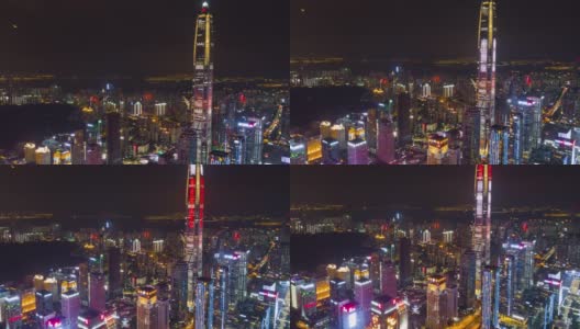 中国夜光深圳市景市中心KK100大厦航拍全景4k时间间隔高清在线视频素材下载