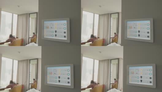 家用自动化控制器应用屏幕，展示控制所有家电设备的智能家居理念高清在线视频素材下载