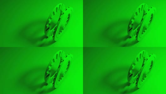 绿色配对齿轮绿色背景- 3D渲染视频剪辑高清在线视频素材下载