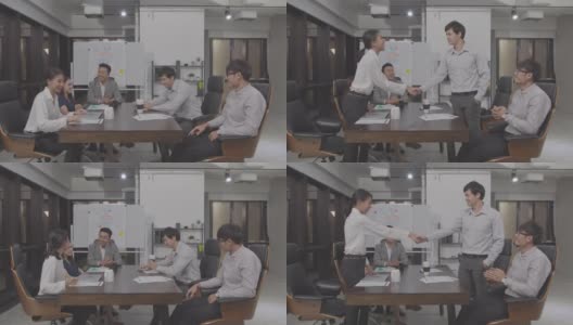 4K分辨率的女商人在办公室开会时与同事握手高清在线视频素材下载