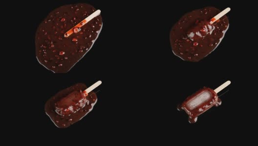 rstudio拍摄的红豆冰棒在黑色背景上融化的反转高清在线视频素材下载