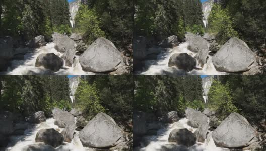 约塞米蒂国家公园春天瀑布的高水位高清在线视频素材下载