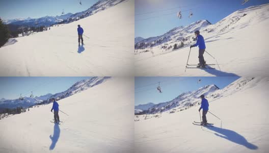 奥地利达慕尔斯，一名老人在斜坡上滑雪高清在线视频素材下载