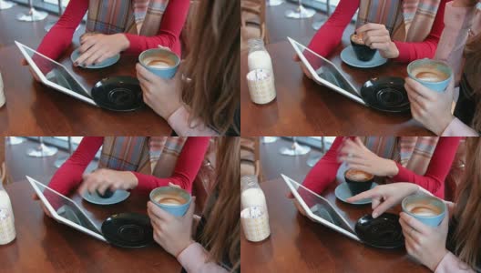 在咖啡厅里享受咖啡的漂亮朋友高清在线视频素材下载