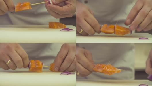 厨师切鱼的手高清在线视频素材下载
