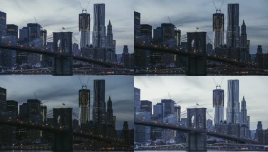 布鲁克林大桥和世界贸易中心一号大楼，纽约市高清在线视频素材下载
