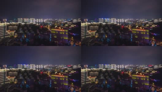 夜晚照亮三亚城市景观大东海酒店屋顶全景4k时间推移海南岛中国高清在线视频素材下载