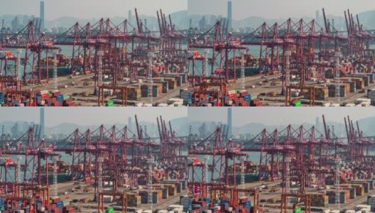 香港进出口业务物流中国际港口用起重机装载集装箱的时间间隔高清在线视频素材下载