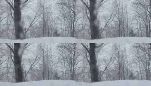 从演播室窗口看到的一个冬天下雪的移动高分辨率4k视频。高清在线视频素材下载