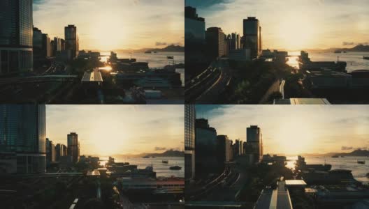 香港的城市航拍，市中心的摩天大楼高清在线视频素材下载
