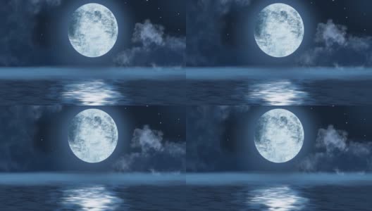 月亮在水面上的夜晚动画高清在线视频素材下载