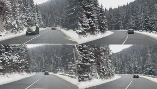汽车在雪山路上行驶高清在线视频素材下载