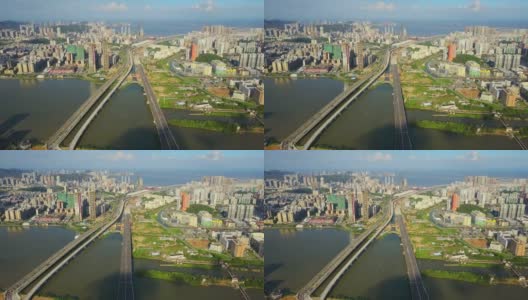 晴天珠海市景河湾大桥交通航拍全景4k中国高清在线视频素材下载