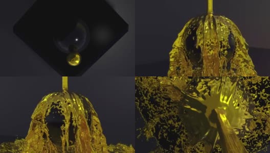 金色液体倒在黑色球形物体上高清在线视频素材下载