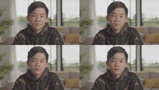 快乐、自信、健康的混血亚洲少年男孩的头像，青春日高清在线视频素材下载