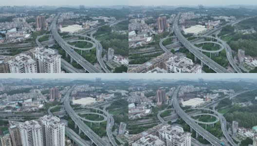 航拍的早晨交通高峰期进入中国深圳市的城镇高清在线视频素材下载