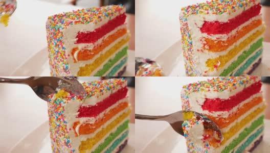 咖啡厅里的彩虹蛋糕高清在线视频素材下载