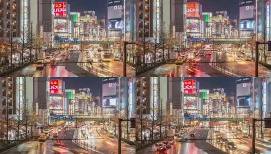 延时:东京新宿的夜晚，行人拥挤不堪高清在线视频素材下载
