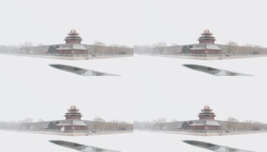 北京紫禁城角楼在雪中高清在线视频素材下载