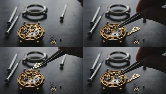 Watchmaker is repairing a mechanical watches高清在线视频素材下载