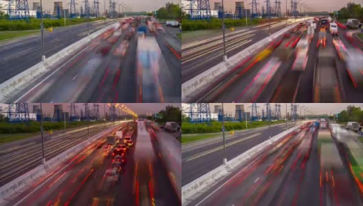 交通在城市的高速公路和大马路上，从早到晚，时光流逝高清在线视频素材下载