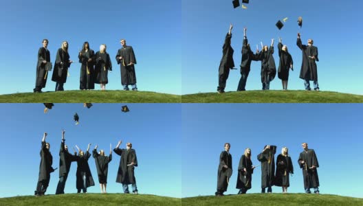 毕业生们把帽子抛向空中高清在线视频素材下载