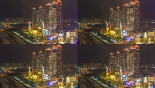 中国著名夜光澳门城大酒店侧面全景4k时间推移高清在线视频素材下载